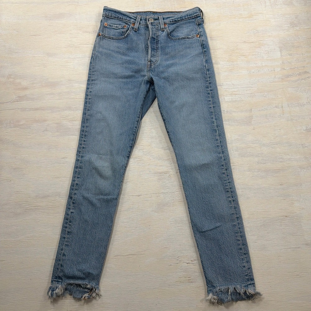 Levi's Jeans 501 S Skinny W26 L28 High Rise Raw Hem Light Wash Denim Womens